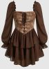 Adult Female Costumes to Hire - Brown Tie Dye Lace up Front dress - L